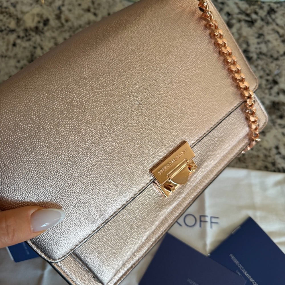 New❤️Rebecca Minkoff medium crossbody bag rose gold metallic leather chain strap